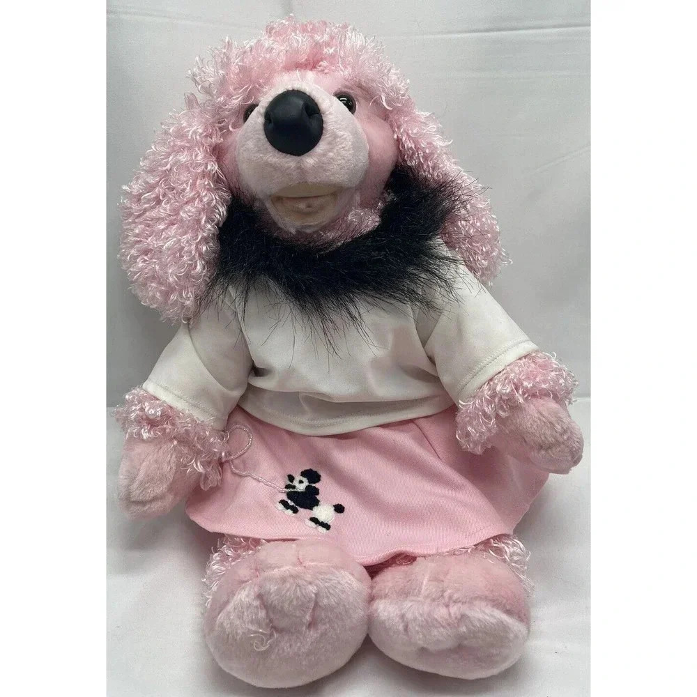 Build A Bear Pink Poodle Bean Plush Dog with 50s sPoodle Skirt Belt Barks Sound
